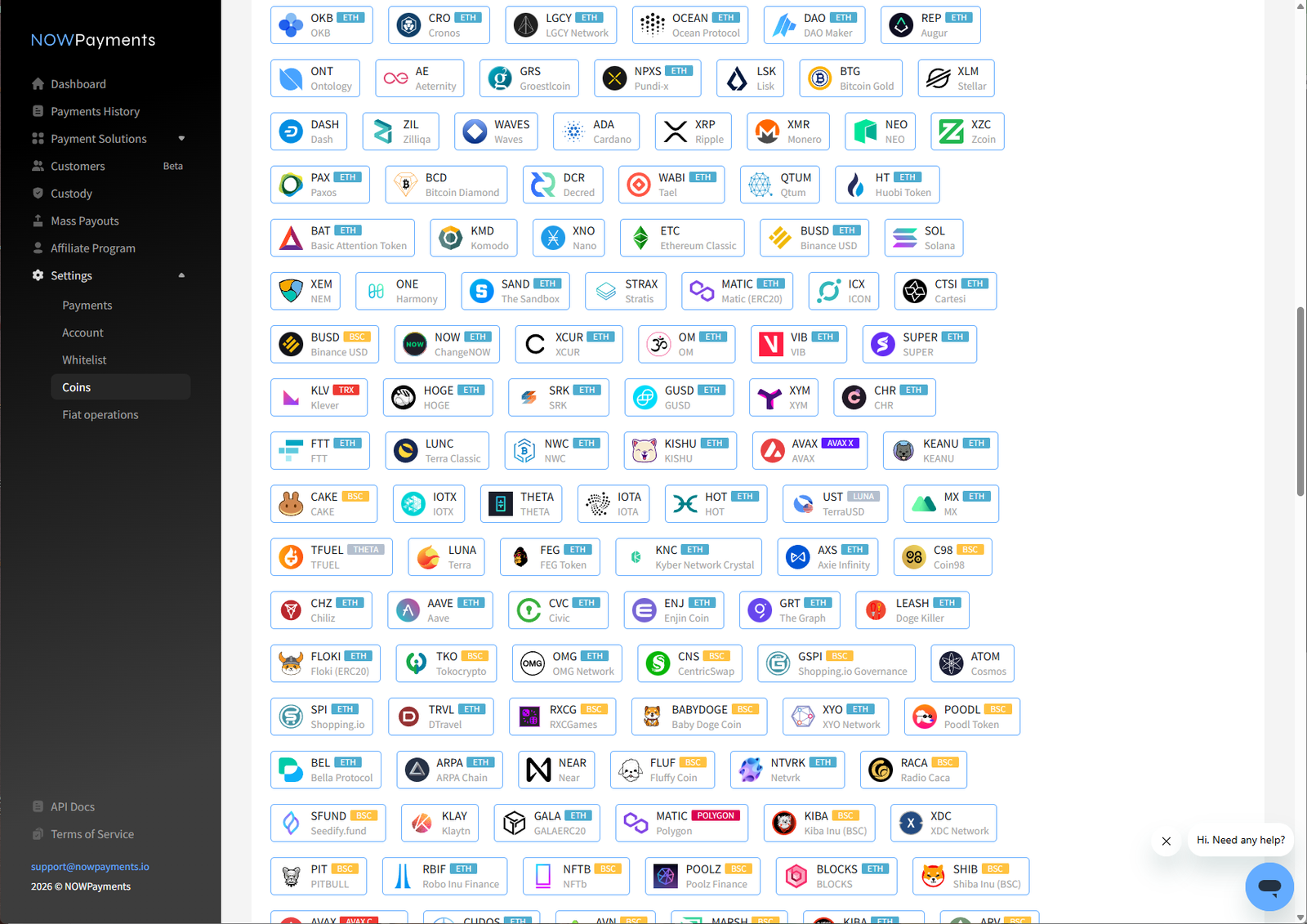 NOWPayments checkout settings